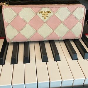 COA RARE Prada Saffiano Leather Zip Wallet